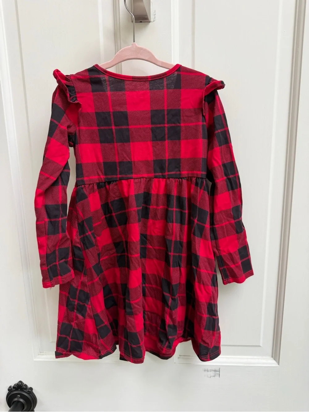 The Children's Place Girls Red Black Buffalo Plaid Long Sleeve Dress Christmas